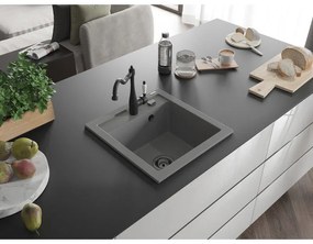 Mexen Vito, granitový drez 490x520x210 mm, 1-komorový a drezová batéria Carla, šedá, 6503-71-670700-70-B