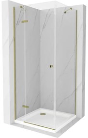 Mexen Roma, sprchovací kút 70 (dvere) x 70 (stena) cm, 6mm číre sklo, zlatý profil + slim sprchová vanička 5cm, 854-070-070-50-00-4010