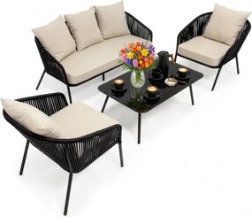Záhradný nábytok na terasu – pohovka, kreslá a stolík Springos GF0116 čierno-béžová súprava