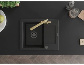 Mexen Enzo, granitový drez 576x465x174 mm, 1-komorový, zlatá lesklá batéria Duero, čierna, 6506-77-671600-50-B