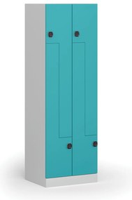 Kovová šatníková skrinka S1 Z, 4 oddiely, 1850 x 600 x 500 mm, kódový zámok, zelené dvere
