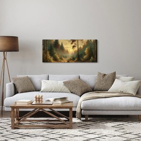 Obraz - Slnko žiariace lesom (120x50 cm)