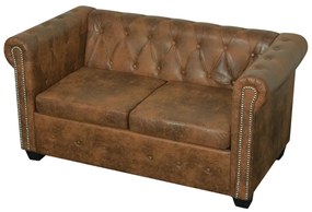 vidaXL Pohovka Chesterfield, 2-miestna, umelá koža, hnedá
