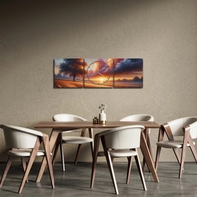 Obraz – Západ slnka na poli (s hodinami) (90x30 cm)