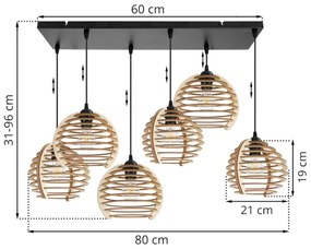 Závesné svietidlo Timber, 6x drevené tienidlo, n