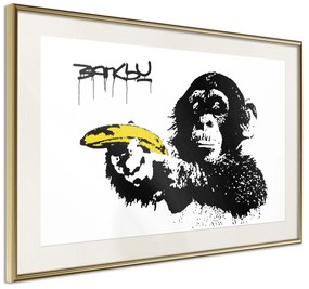 Artgeist Plagát - Banksy: Monkey with Banana [Poster] Veľkosť: 90x60, Verzia: Zlatý rám