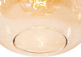 Dizajnové závesné svietidlo čierne s mosadzou a jantárovým sklom 4-svetlo - Zuzanna