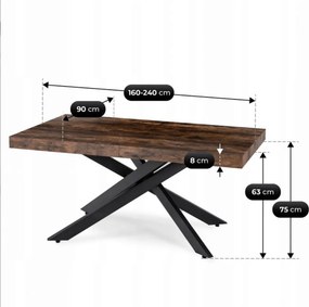 HAMPTON Rozkladací stôl 160-240 cm rustikálny dub/čierny