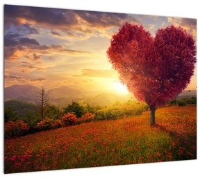 Sklenený obraz stromu v tvare srdca (70x50 cm)