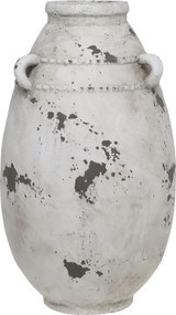 Bielo-šedá antik terakotová váza s uškami Frejus - Ø 21*36 cm