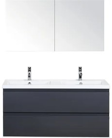 Kúpeľňový nábytkový set Evora 120 cm s keramickým dvojitým umývadlom a zrkadlovou skrinkou antracitovo sivá matná