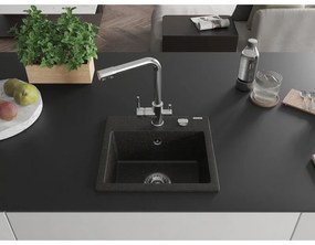 Mexen Milo, granitový drez 435x410x171 mm, 1-komorový a chrómová batéria Duero, čierna - zlatá metalíza, 6505-75-671600-00