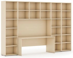 Zostavy knižníc INTEGRO so stolom, vyšší/šírší, 3550 x 700/400 x 2300 mm, breza