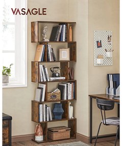 Vasagle Polica/regál na knihy PRESTON, 70x24x190,5cm, hnedá