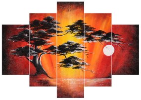 Gario Ručne maľovaný obraz Masívny strom pri západe slnka - 5 dielny Rozmery: 150 x 105 cm