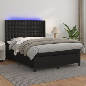Boxspring posteľ s matracom a LED čierny 140x190 cm umelá koža 3139379