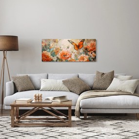 Obraz - Motýľ a kvety, olejomaľba (120x50 cm)