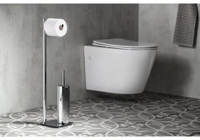 Gedy - Stojaca WC kefa s držiakom na toaletný papier FLORI lesklý chróm