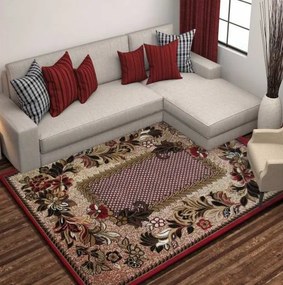 Vintage koberec červenej farby s motívom kvietkov Šírka: 250 cm | Dĺžka: 350 cm
