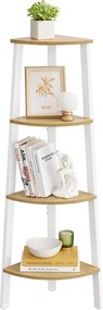 Knižnica do rohu, 4-poschodová rebríková polica 33×33×125 cm, prírodná - biela farba