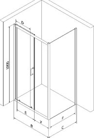 Mexen Apia, sprchový kút s posuvnými dverami 130 (dvere) x 70 (stena) cm, 6mm číre sklo, čierny profil, 840-130-070-70-00