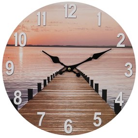 Nástenné hodiny s výhľadom na more Sea Views – Ø 34*4 cm / 1*AA