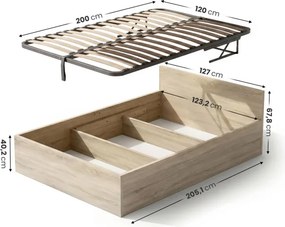 Jednolôžková posteľ so zdvíhacím roštom 120x200 cm, dub sonoma