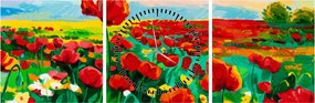 Obraz poľa s vlčími makmi (s hodinami) (90x30 cm)