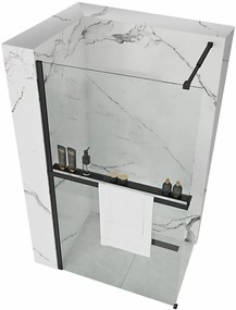 Rea Aero, sprchová zástena 120x195 cm, 8mm číre sklo, čierny profil + polica a vešiak EVO, KPL-K0599