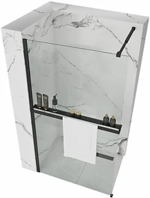 Rea Aero, sprchová zástena 120x195 cm, 8mm číre sklo, čierny profil + polica a vešiak EVO, KPL-K0599