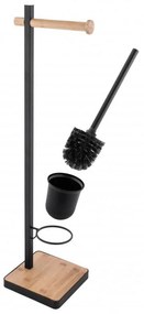 Držiak toaletného papiera s WC štetkou HANK - kov/bambus - čierny
