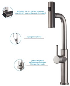 Gamma Rotary, vysoká drezová batéria s výsuvným výtokom h-415, grafitová, GMA-BR-GM