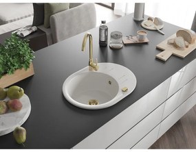 Mexen Kevin, drez granitový 586x458x190 mm, 1-komorový a zlatá batéria Telma, biela, 6517-20-670200-50