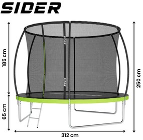 Záhradná trampolína pre deti SIDER 10FT  - Ø 312 cm so sieťou vo vnútri a rebríkom