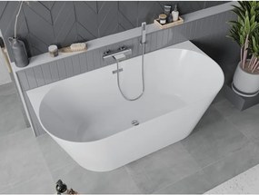 Mexen Oval Slim, voľne stojaca vaňa ku stene 170 x 80 cm, biela lesklá, chrómový prepad, 52661708000-01