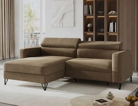 Hnedá rohová sedačka Otino s vysokými čiernymi nohami a funkciou spania