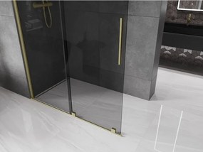 Mexen Velar, sprchová zástena s posuvnými dverami Walk-in 160 x 200 cm, 8mm šedé sklo, zlatá matná, 871-160-000-43-55
