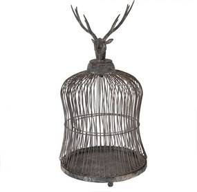 Šedá antik kovová dekorácia vtáčia klietka jeleň Deer - Ø 26*50 cm