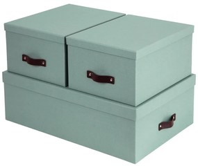 Kartónové úložné boxy s vekom v mentolovej farbe v súprave 3 ks 31x47x15 cm Inge – Bigso Box of Sweden