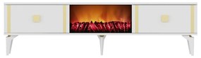 TV stolík/skrinka s krbom Tobuvu 2 (biela + zlatá) . Vlastná spoľahlivá doprava až k Vám domov. 1095521