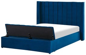 Zamatová vodná posteľ s úložným priestorom 140 x 200 cm modrá NOYERS Beliani