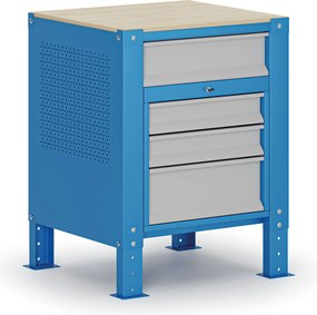 Kontajner G9, 4 zásuvky, výškovo nastaviteľný, 675 x 595 x 715-975 mm, sivá/modrá