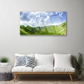 Skleneny obraz Hora lúka príroda 120x60 cm