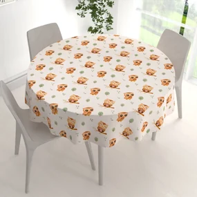 Biante Detský bavlnený okrúhly obrus Sandra SA-616 Sovičky na vetvičkách na bielom Ø 90 cm