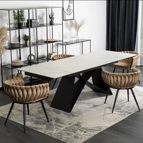 Rozkladací stôl ROCCO 160–240 cm Biely mramor / Čierna