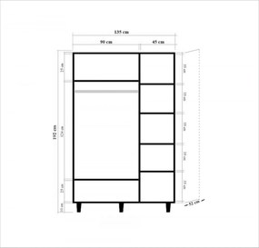 Šatníková skriňa Kikos II 135 cm dub sonoma/tmavo hnedá