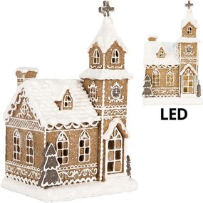 Vianočná perníková dekorácia kostol Gingerbread House Led - 14*12*23 cm