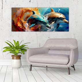 Obraz - Maľba delfínov (120x50 cm)
