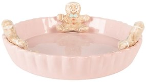 Serving Platter ? 23x7 Cm Pink Ceramic Gingerbread Man - Christmas