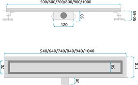 Lineární odtokový žlab Rea Neox 70 cm stříbrný